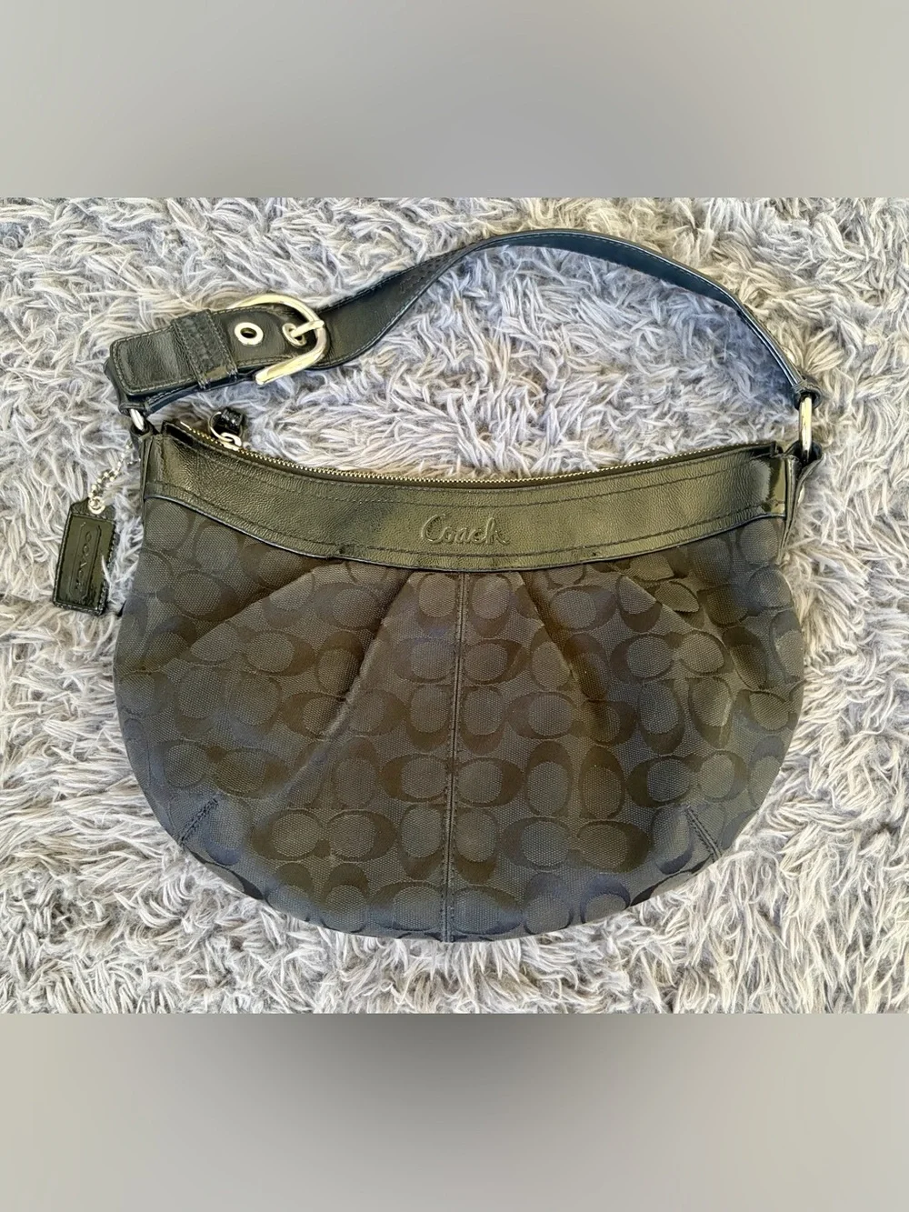Coach Black Signature Crescent Shoulder Bag